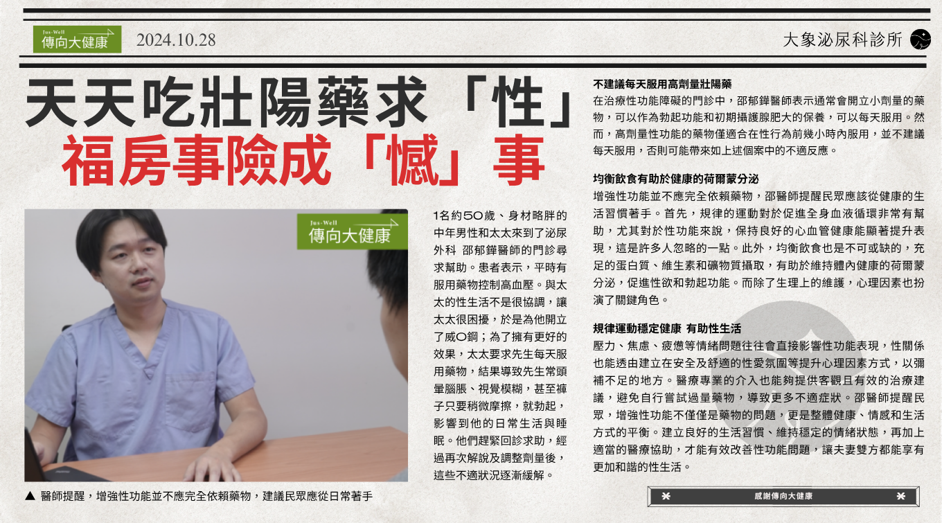 天天吃壯陽藥求「性」福 房事險成「憾」事